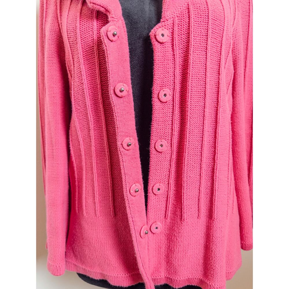 CAbi Pink Ribbed Knit Cardigan Ruffle Collar Button Front Medium - Picture 6 of 9
